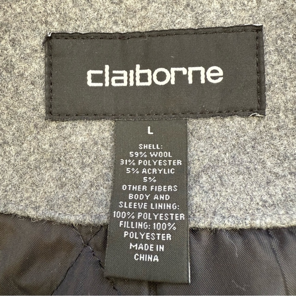 EUC Claiborne Men’s Wool Blend Gray Pea Winter Coat - Picture 4 of 5